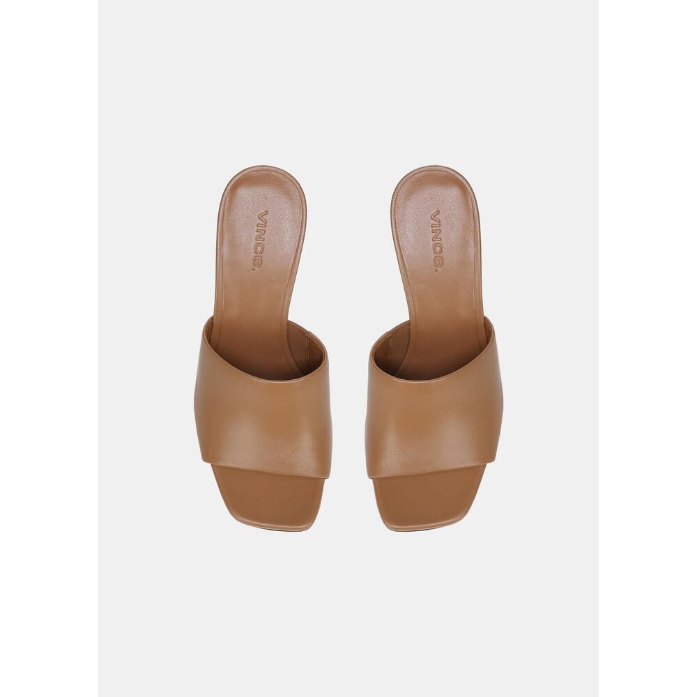 Vince 9.5 Pia Leather Wedge Sandal in Brown